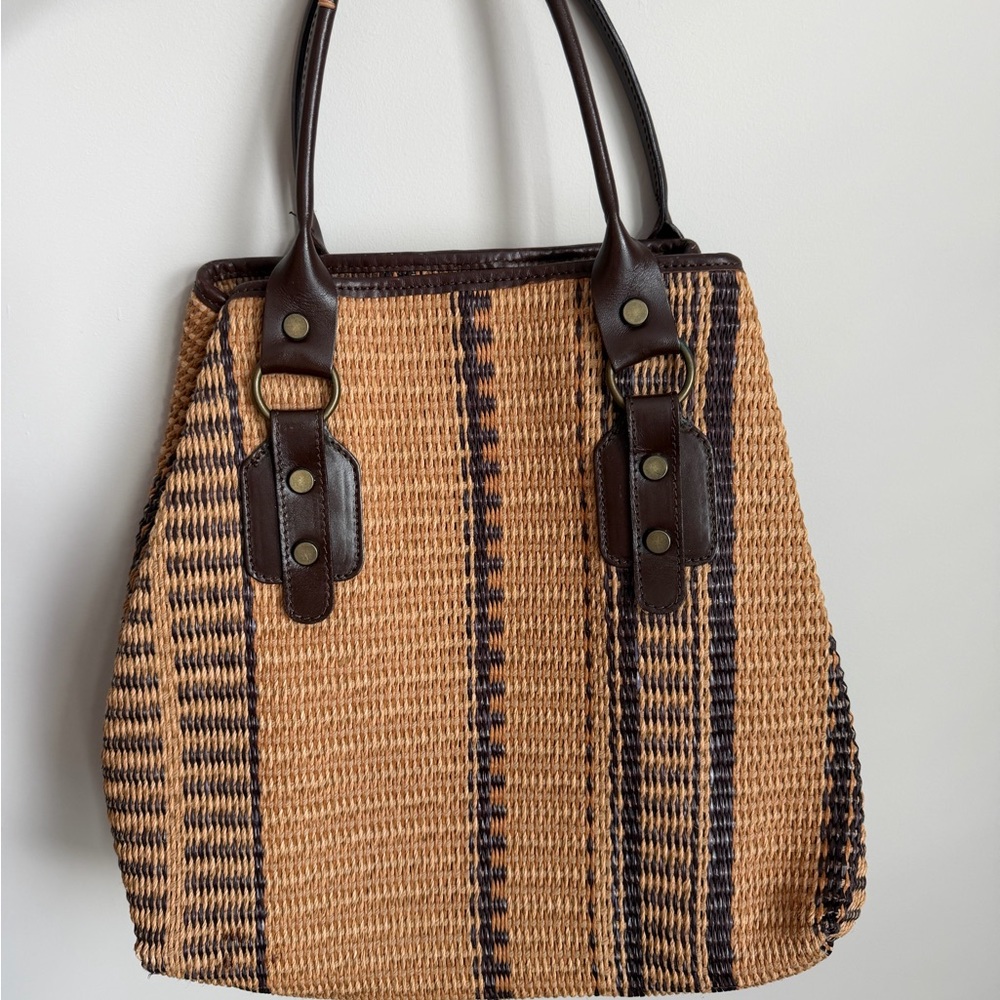 Roberto Pancini made in Italy tote shoulder bag beach tote woven w leather - Picture 3 of 6